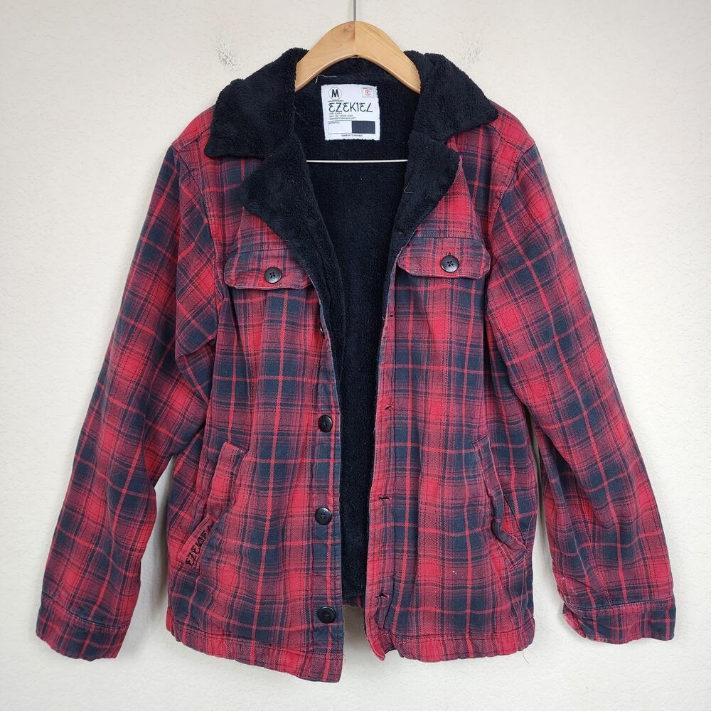 Ezekiel Medium Black Red Plaid Lined Jacket